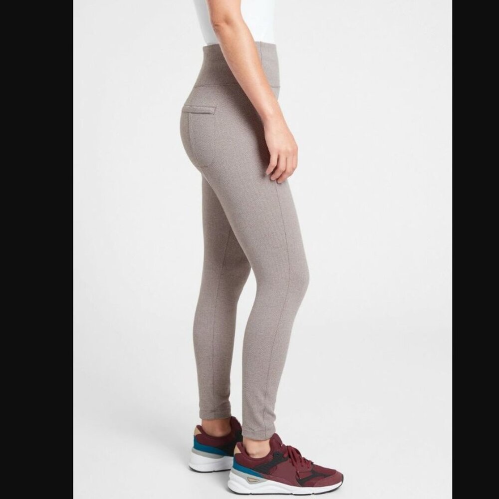 Athleta Delancey Herringbone Tight Leggings Womens Medium M Tan Casual 0101